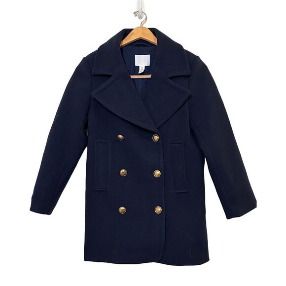 H&M Navy Double Breasted Pea Coat, Size S - Picture 1 of 4